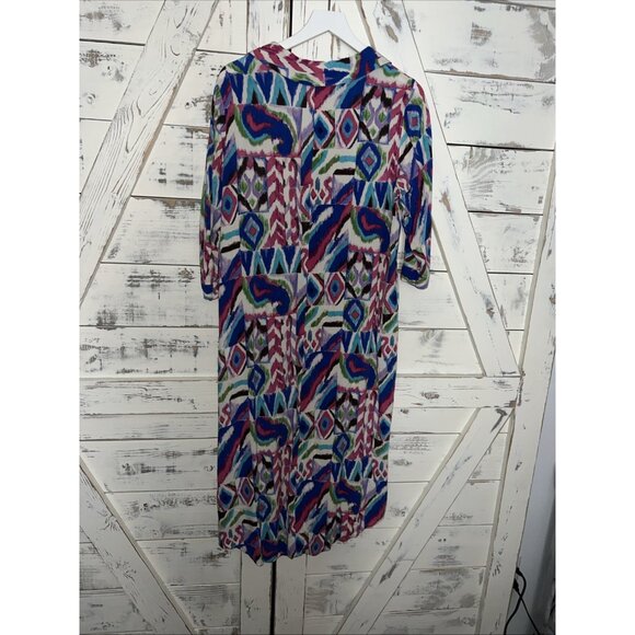 ZARA Printed Dress Summer Tribal Maxi Cover Up Kaftan colorful geo ikat M MEDIUM - Picture 12 of 14